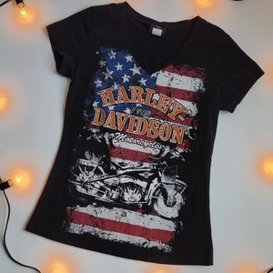 Harley Davidson Black American Flag Tee